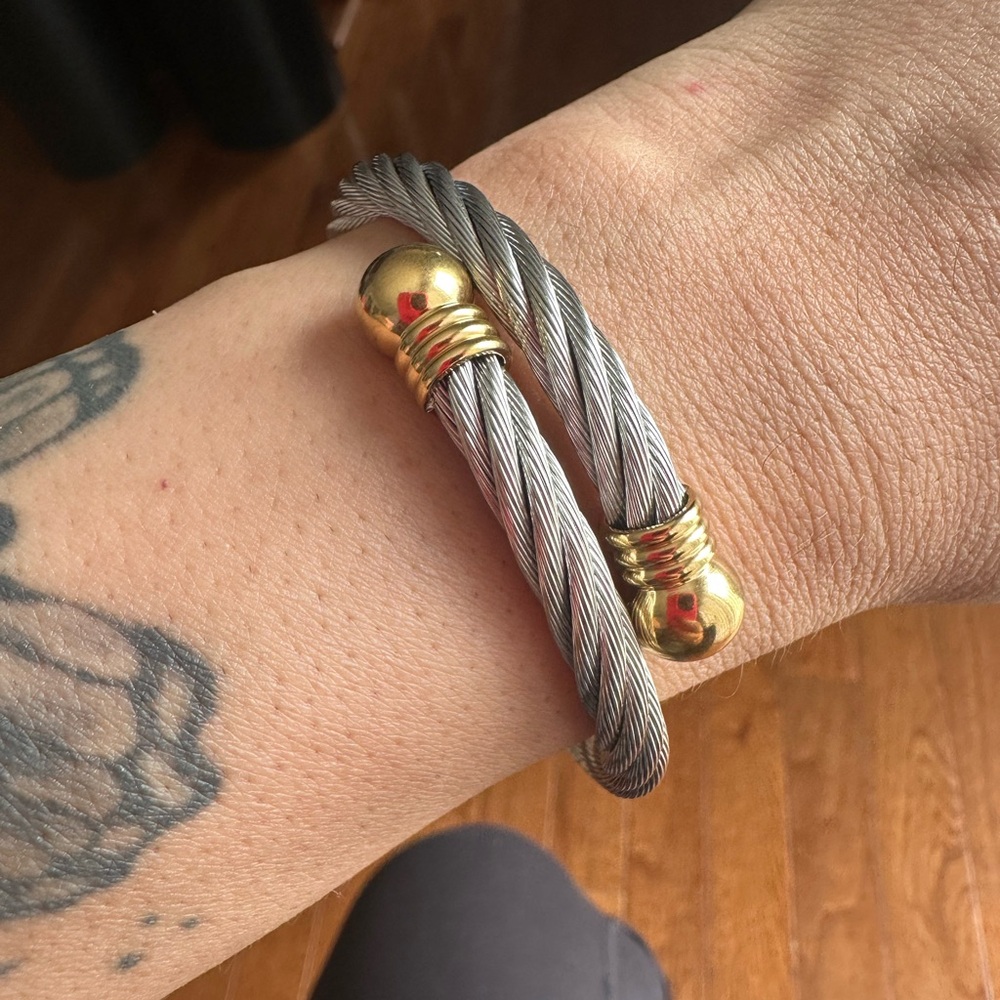 Twisted silver Cable Bracelet with Gold Accents
